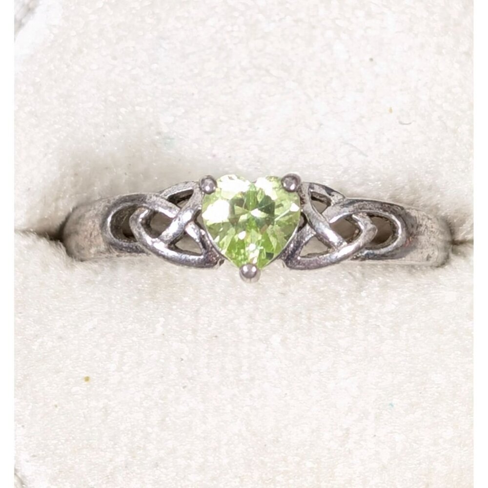 Green CZ Heart Solitaire‎ Ring Celtic Band Sterling Silver 925 Size 6.5